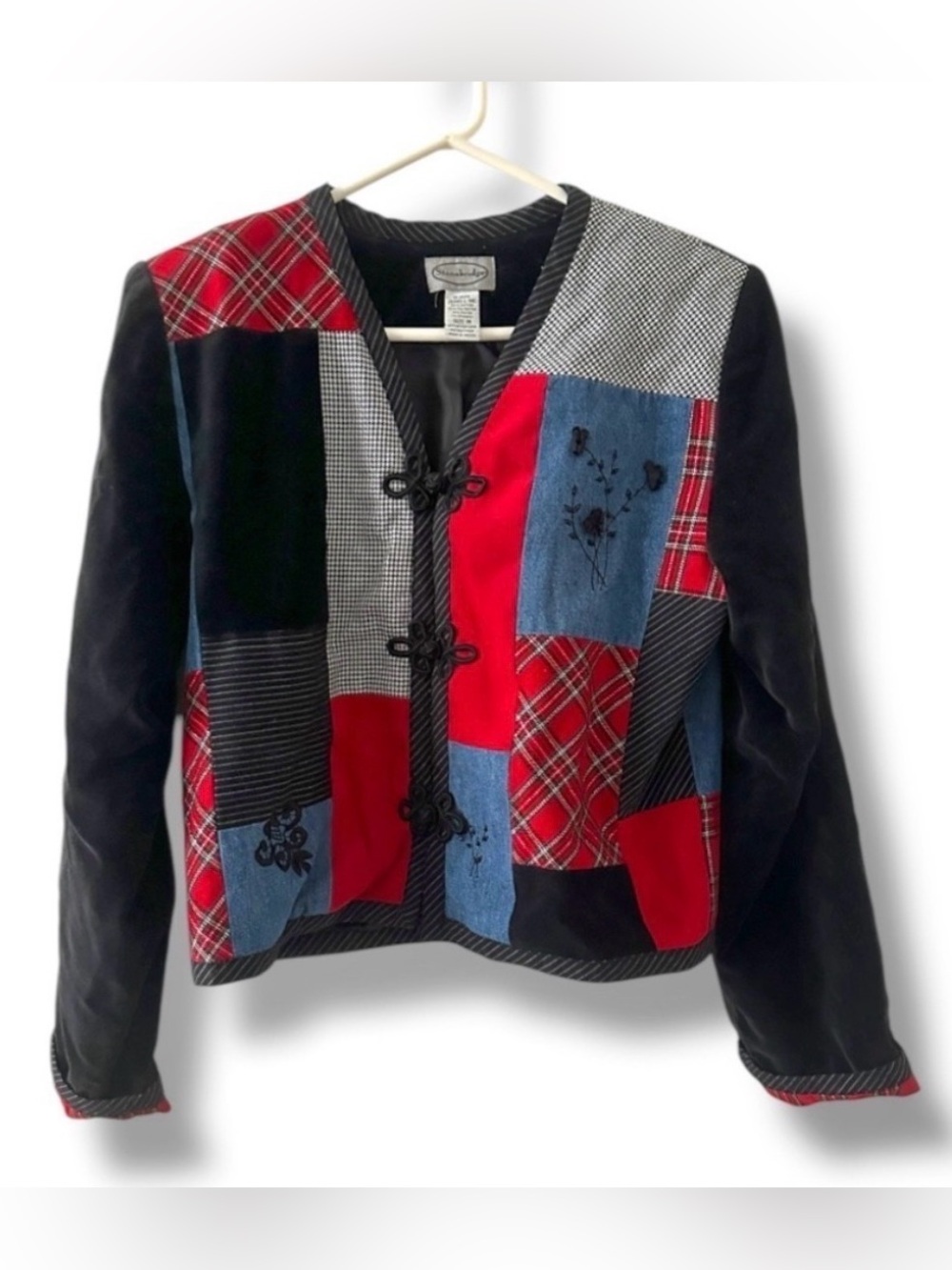 Vintage 90s Stonebridge Patchwork Velvet Jacket Women’s Size Medium Embroidered